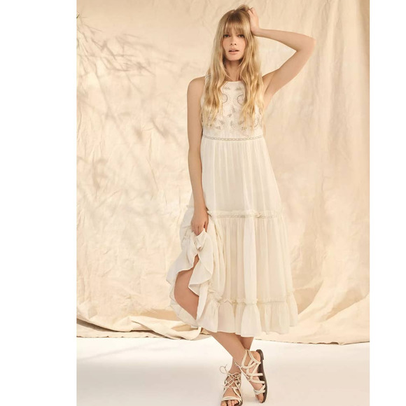 New Anthropologie PINNACLE Embroidered Maxi Dress $238 SMALL Tiered - Picture 4 of 6